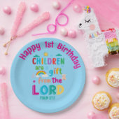 "Children Are a Gift from the Lord" Custom (blue) Pappteller (Party)