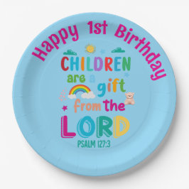 "Children Are a Gift from the Lord" Custom (blue) Pappteller