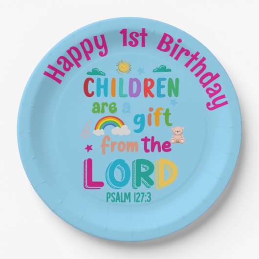 "Children Are a Gift from the Lord" Custom (blue) Pappteller (Vorderseite)