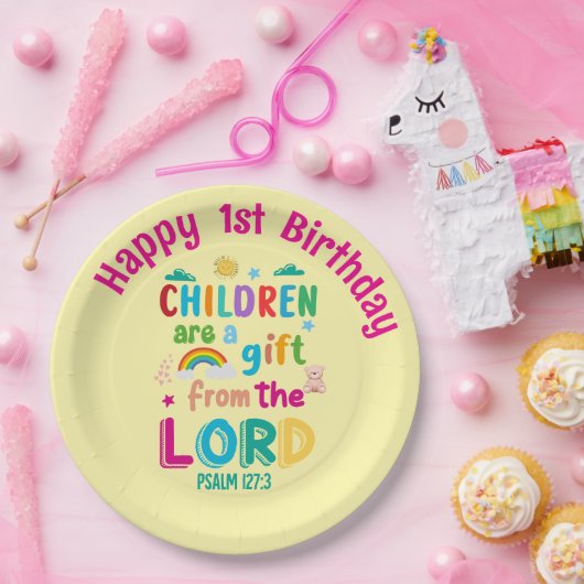 "Children Are a Gift from the Lord" Custom (Cream) Pappteller (Party)