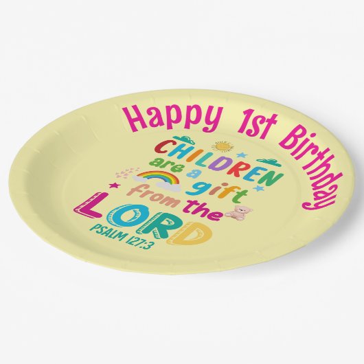 "Children Are a Gift from the Lord" Custom (Cream) Pappteller (Schrägansicht)