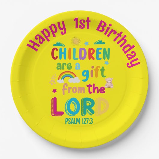 "Children Are a Gift from the Lord" Custom yellow Pappteller (Vorderseite)