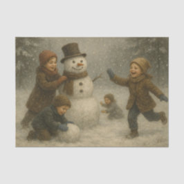 Children Building a Snowman Seidenpapier