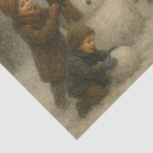 Children Building a Snowman Seidenpapier (Ausschnitt)