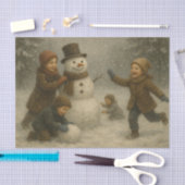 Children Building a Snowman Seidenpapier (Handwerk)