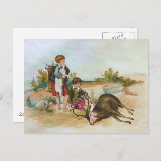 Children Deer Jagd im schottischen Hochland Postkarte (Vorne/Hinten)