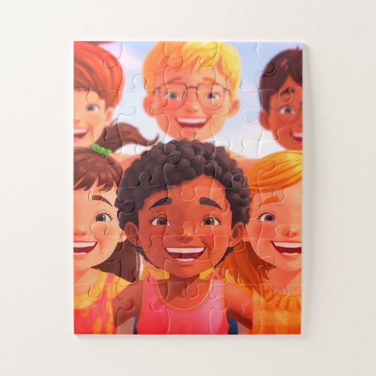 Children Having Fun Together on a 30 Piece Puzzle (Vertikal)
