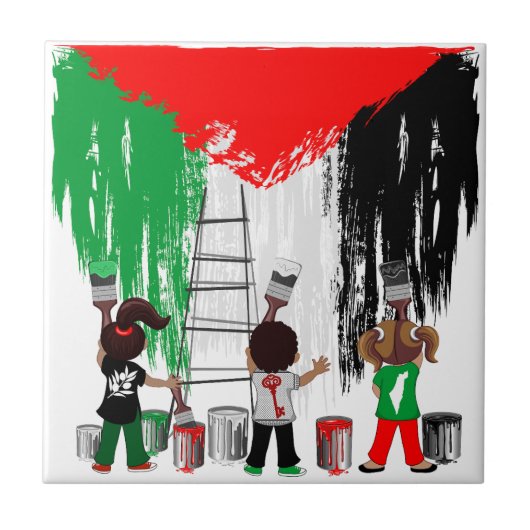 Children of Gaza Painting Palestine Flag Fliese (Vorderseite)