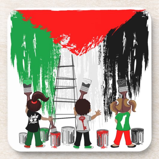 Children of Gaza Painting Palestine Flag Getränkeuntersetzer (Vorderseite)