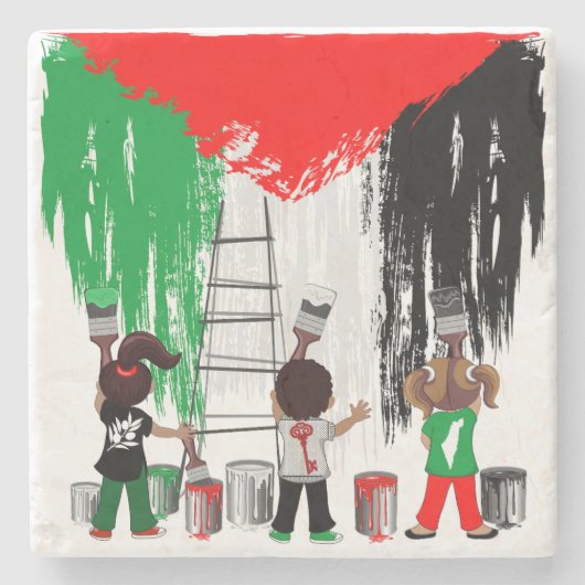 Children of Gaza Painting Palestine Flag Steinuntersetzer (Vorderseite)