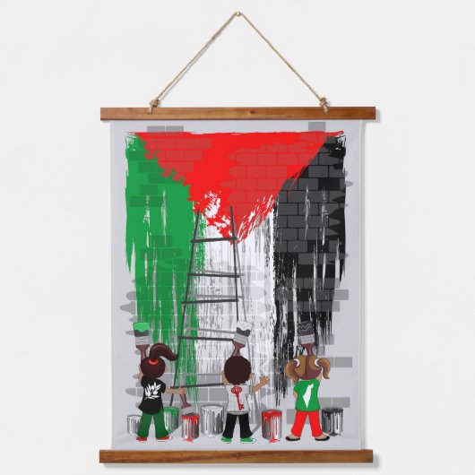 Children of Gaza Painting Palestine Flag Wandteppich Mit Holzrahmen (Vorderseite)