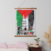 Children of Gaza Painting Palestine Flag Wandteppich Mit Holzrahmen (Schlafzimmer)