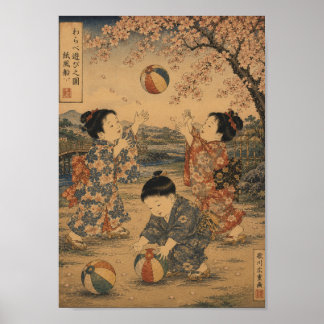 Children Playing Beneath the Sakura Poster