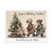 Children pulling a tree Vintage Image Postcard