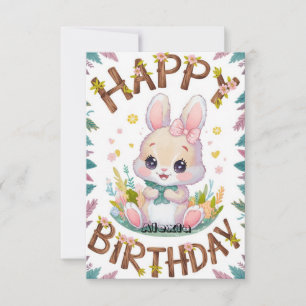 Children Rabbit Bunny Digital Geburtstag Karte
