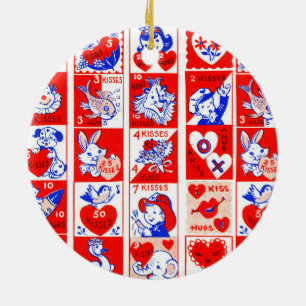Children Valentine Gruß Hugs Kisses Red White Keramik Ornament