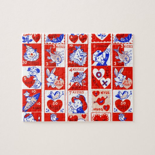 Children Valentine Gruß Hugs Kisses Red White Puzzle (Horizontal)