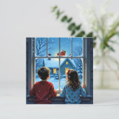 Children Watching Santa's Sleigh Christmas Feiertagskarte (Stehend Vorderseite)