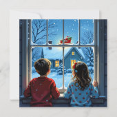 Children Watching Santa's Sleigh Christmas Feiertagskarte (Vorderseite)