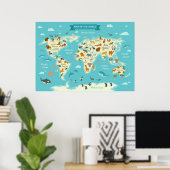 Children World Map mit Illustration Value Poster (Heimbüro)