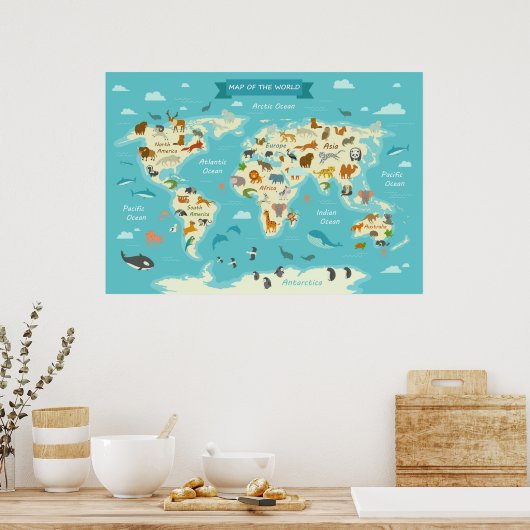 Children World Map mit Illustration Value Poster (Küche)