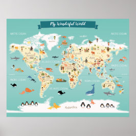 Children World Map mit Illustrationen Poster