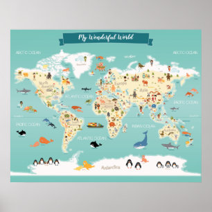 Children World Map mit Illustrationen Poster