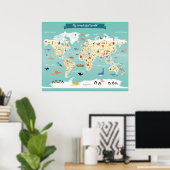 Children World Map mit Illustrationen Poster (Heimbüro)
