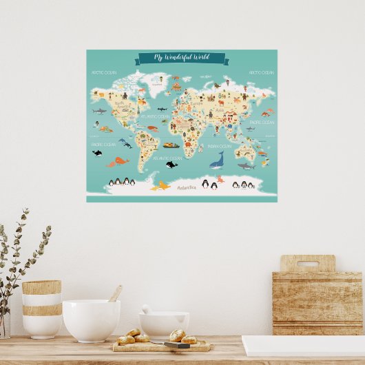 Children World Map mit Illustrationen Poster (Küche)