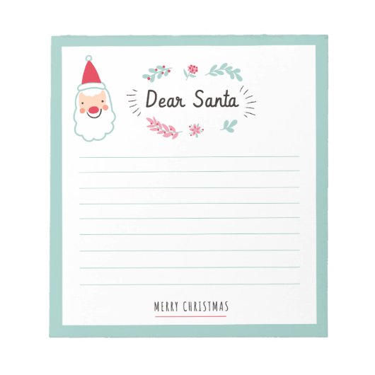 Childrens Dear Santa Notepad Notizblock (Vorderseite)