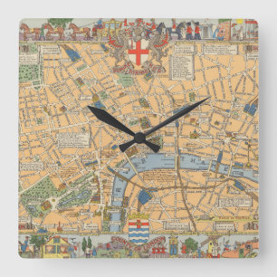 Children's Map of London, England Quadratische Wanduhr