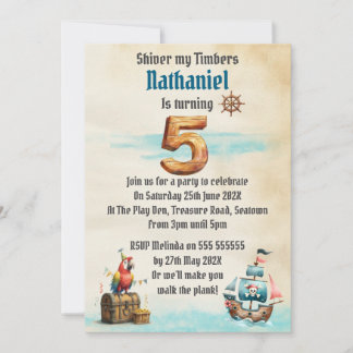 Childrens Pirate Themed Birthday Party Invitation Einladung