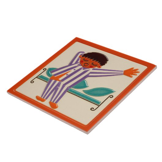 Children's Sleeping Boy - Ceramic Tile Fliese (Seite)