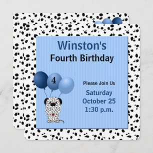 Childs 4th Birthday Dalmatian Theme in Blue Einladung