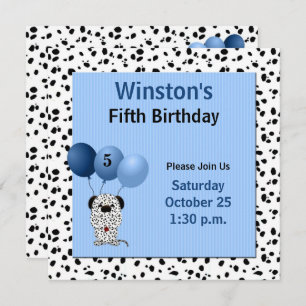 Childs 5th Birthday Party Blue Dalmatian Theme Einladung