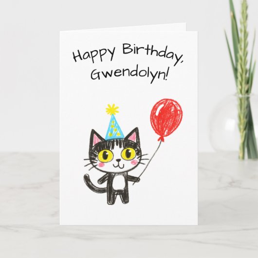 Child's Art Style Tuxedo Cat Birthday Karte (Vorderseite)