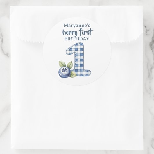 Child's Blueberry Berry First Birthday Runder Aufkleber (Tasche)
