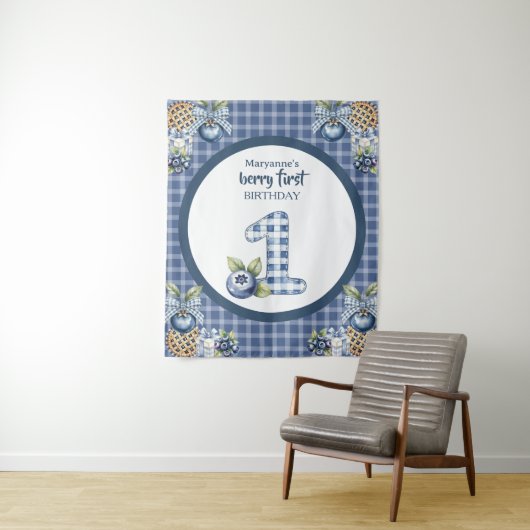 Child's Blueberry Berry First Birthday Wandteppich (Beispiel)
