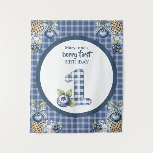 Child's Blueberry Berry First Birthday Wandteppich (Vorderseite)