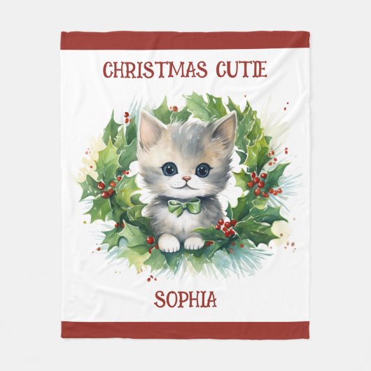 Child's Christmas Blanket With Kitten and Name Fleecedecke (Vorderseite)
