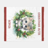 Child's Christmas Blanket With Kitten and Name Fleecedecke (Vorderseite (Horizontal))