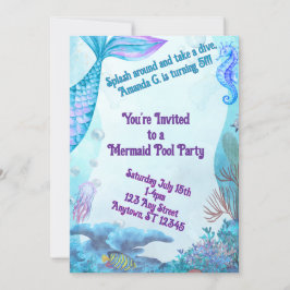 Child's Mermaid Birthday Double Sided Invitation Einladung