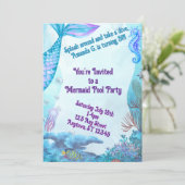 Child's Mermaid Birthday Double Sided Invitation Einladung (Stehend Vorderseite)