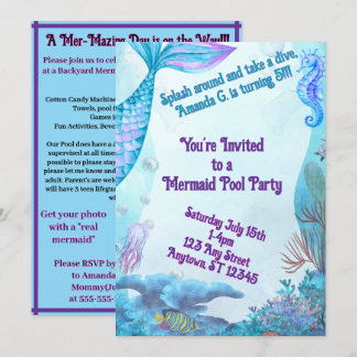 Child's Mermaid Birthday Double Sided Invitation Einladung
