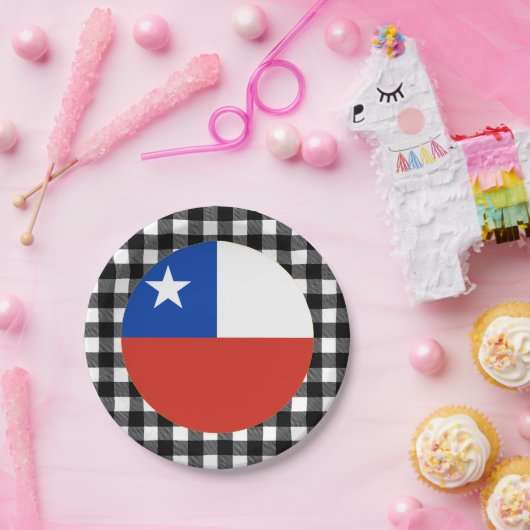 Chile, Büffel, kariert und chilenische Flagge Pappteller (Party)
