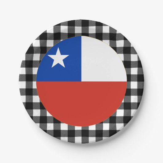 Chile, Büffel, kariert und chilenische Flagge Pappteller (Vorderseite)
