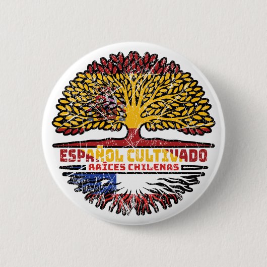 Chile Chilene Spanien Spanisch Baumwurzeln Flagge Button (Vorderseite)
