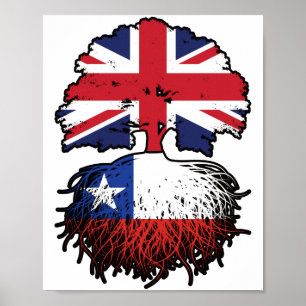 Chile Chillean British UK Tree Roots Flag Poster