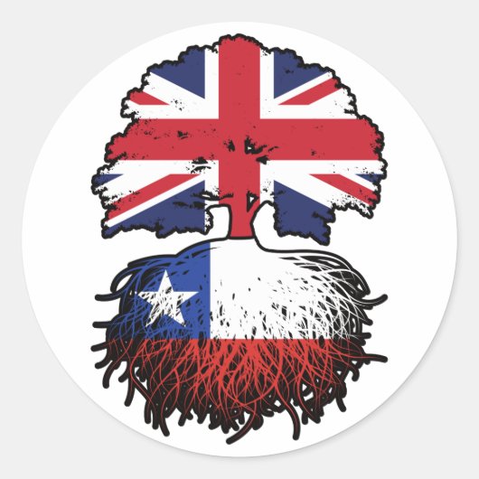 Chile Chillean British UK Tree Roots Flag Runder Aufkleber (Vorderseite)