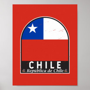 Chile-Flag-Emblem gestört Vintag Poster
